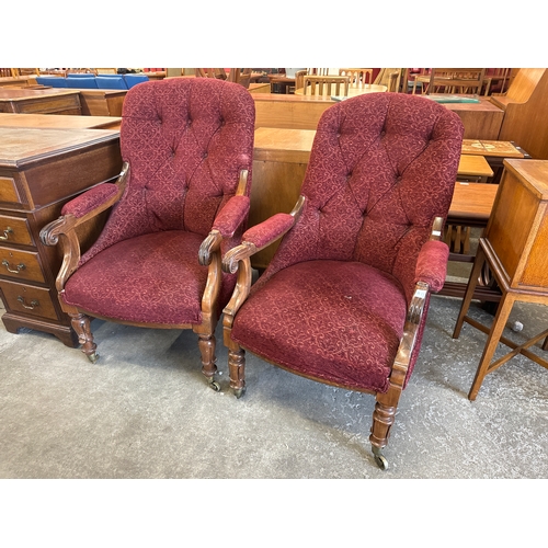 136 - A pair of William IV mahogany and fabric upholstered library chairs