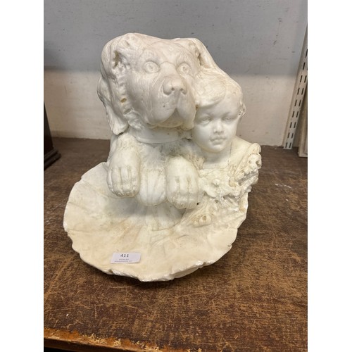 411 - A marble bust of dog and child