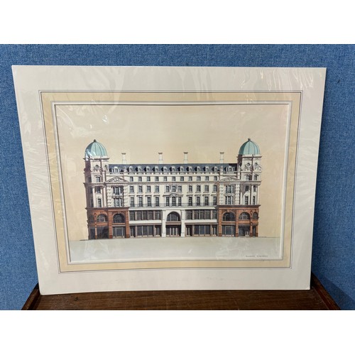 315 - Andras Kaldar, four mounted architectural lithograph prints; the Linen Hall, Regent Street; Regent H... 