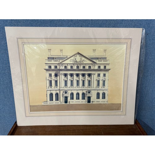 315 - Andras Kaldar, four mounted architectural lithograph prints; the Linen Hall, Regent Street; Regent H... 