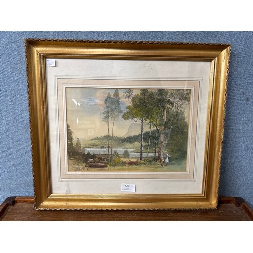 320 - T.S. Stocks, woodland river scene, watercolour, framed