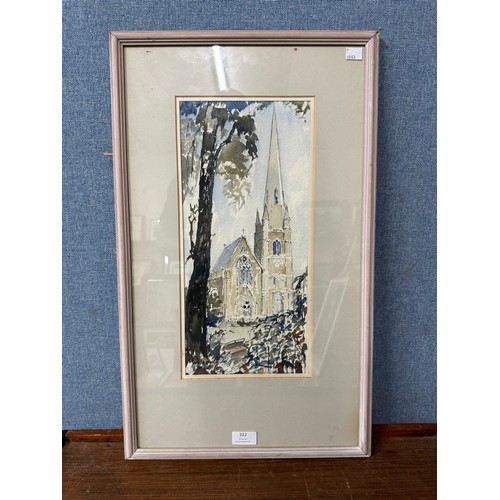 322 - * Emery, church scene, watercolour, framed