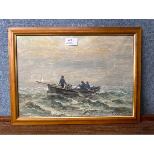 330 - John Chambers (1852-1928), Lobster Fishing, watercolour, framed