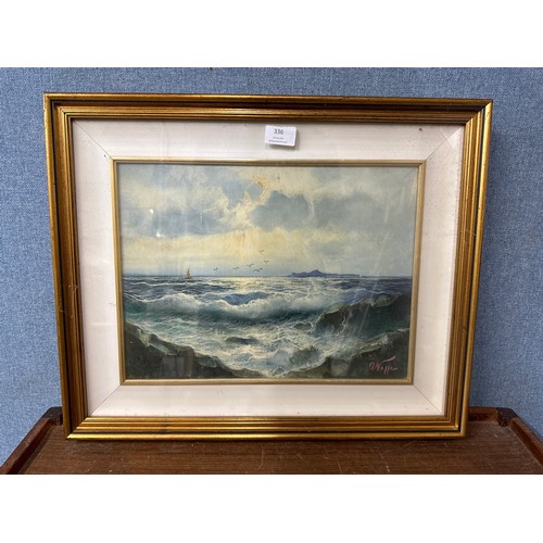 336 - English School, seascape, oil on canvas, indistinctly signed, framed