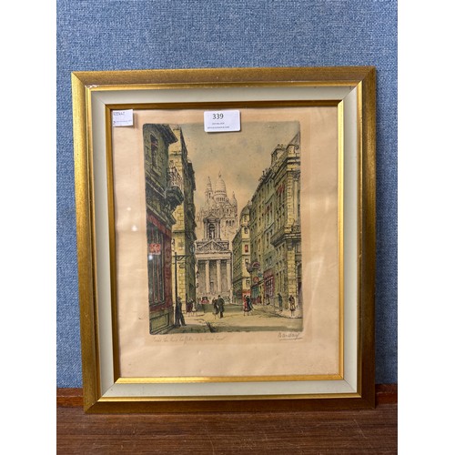 339 - A. Barday, Paris la Rue, watercolour framed