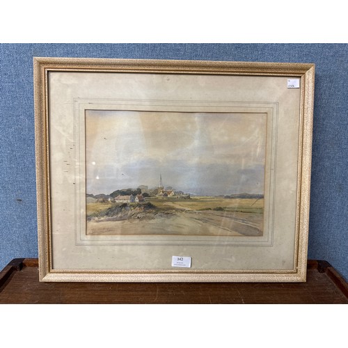 342 - English School, rural landscape, watercolour, indistinctly signed, framed