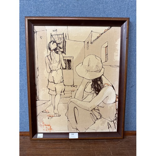 344 - Bernard Dufor, study of two girls mixed media, framed