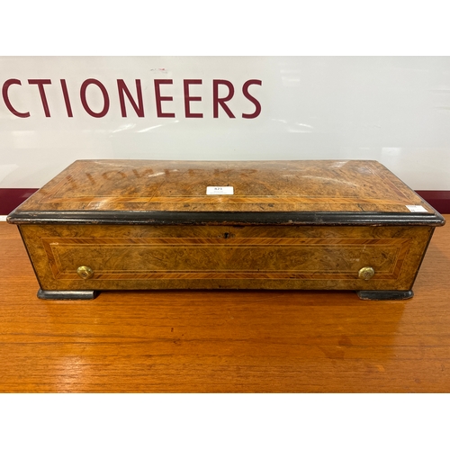 421 - A 19th Century Swiss walnut music box, a/f