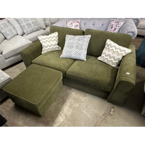 1356 - Forest green velvet three seater sofa and footstool