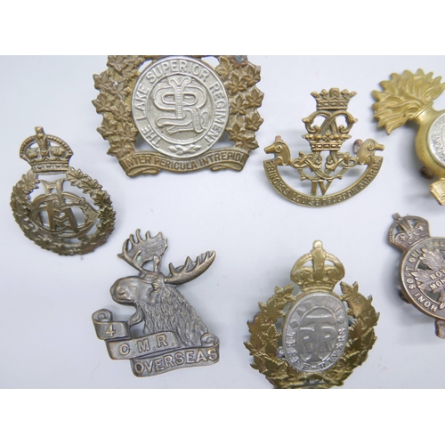 1006 - A collection of Canadian regimental cap badges including Royal Montreal, CMR overseas, Sherbrooke Fu... 