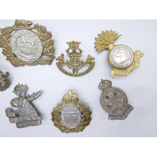 1006 - A collection of Canadian regimental cap badges including Royal Montreal, CMR overseas, Sherbrooke Fu... 