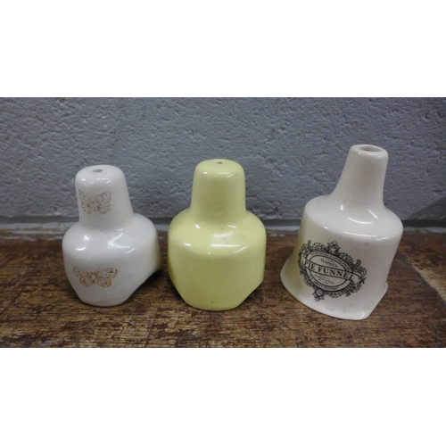 1038 - Three pieces of Keele St. pottery, a teapot, and a jug and sugar bowl, two pieces of Price Bros cott... 