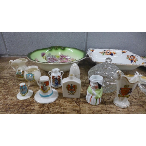 1039 - Two boxes of ceramics and plated ware including a set of Continental  majolica saucers and side plat... 