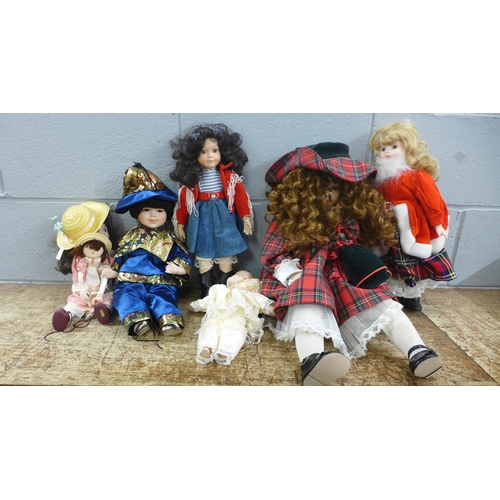 1044 - Six modern dolls with porcelain heads **PLEASE NOTE THIS LOT IS NOT ELIGIBLE FOR IN-HOUSE POSTING AN... 