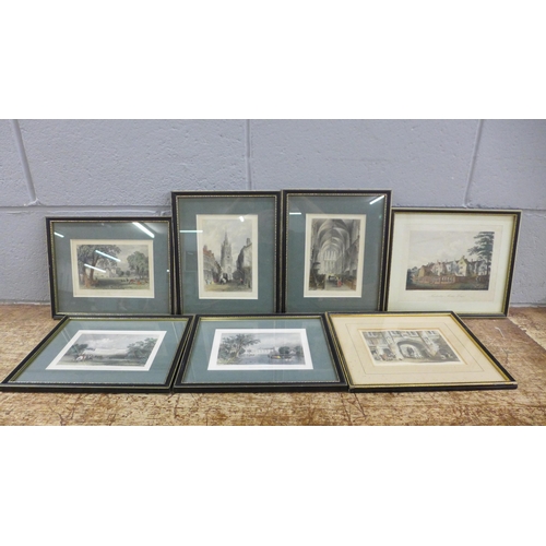 1047 - A set of four mounted antique prints, three framed prints of Lincoln buildings engraved by T. Allum,... 