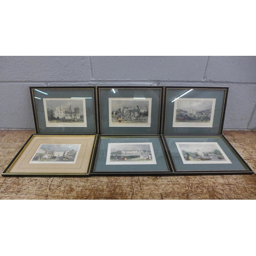 1047 - A set of four mounted antique prints, three framed prints of Lincoln buildings engraved by T. Allum,... 