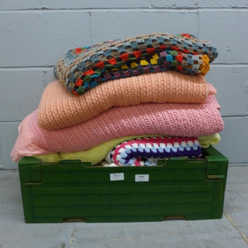 1060 - A box of vintage crocheted blankets **PLEASE NOTE THIS LOT IS NOT ELIGIBLE FOR IN-HOUSE POSTING AND ... 