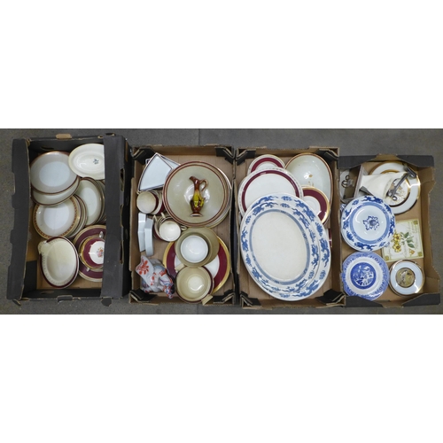 1067 - Four boxes of mixed china including Crown Ducal, willow pattern, Chokin, etc. **PLEASE NOTE THIS LOT... 