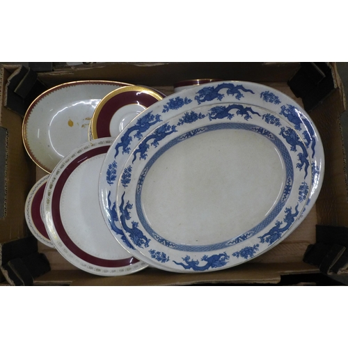 1067 - Four boxes of mixed china including Crown Ducal, willow pattern, Chokin, etc. **PLEASE NOTE THIS LOT... 