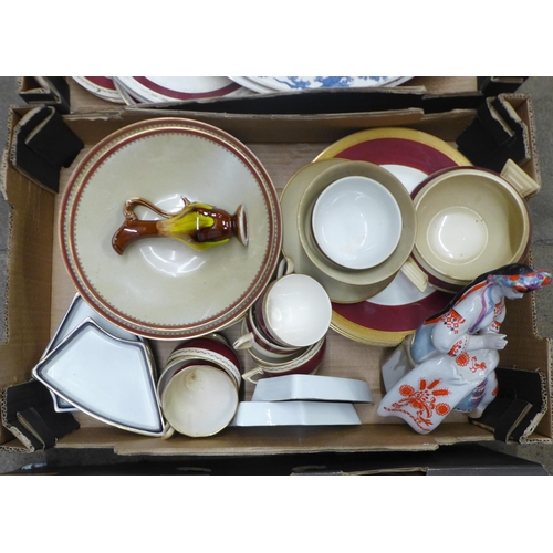 1067 - Four boxes of mixed china including Crown Ducal, willow pattern, Chokin, etc. **PLEASE NOTE THIS LOT... 