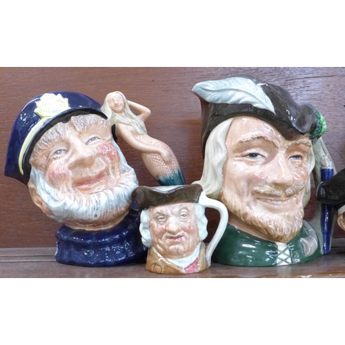 602 - Three Royal Doulton large character jugs; Robin Hood, Little Mester Museum Piece, Old Salt, and thre... 
