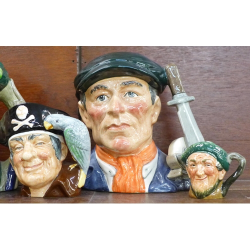 602 - Three Royal Doulton large character jugs; Robin Hood, Little Mester Museum Piece, Old Salt, and thre... 