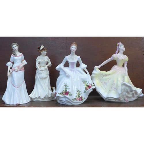 604 - Four Royal Doulton figures, Ninette, Country Girl, Country Rose and Lauren