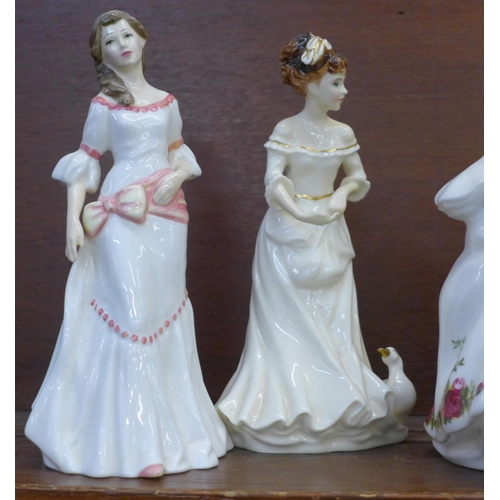 604 - Four Royal Doulton figures, Ninette, Country Girl, Country Rose and Lauren