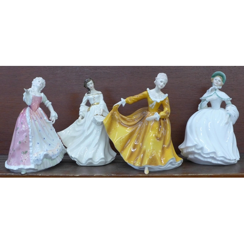 605 - Four Royal Doulton figures, Kirsty, Jessica, Caroline and Spring Morning