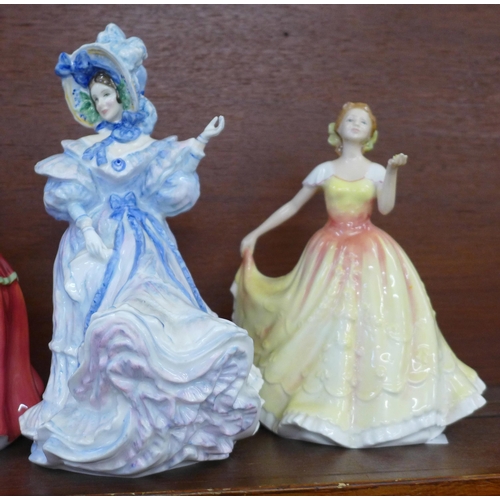 606 - Four Royal Doulton figures, Denise, Deborah - second, Flower of Love, and Flowers of Love