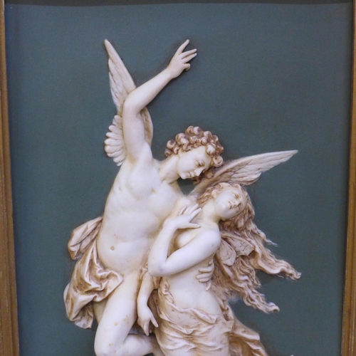 607 - A pair of Italian porcelain bas relief plaques, after William  Adolphe Bouguereau, Cupid and Psyche,... 
