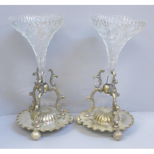 613 - Two Victorian epergne vases, glass and silver plate **PLEASE NOTE THIS LOT IS NOT ELIGIBLE FOR IN-HO... 