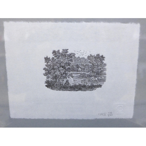 614 - A set of five Thomas Bewick woodblock prints, Limited Edition and a woodblock print of Lambs by Pitc... 