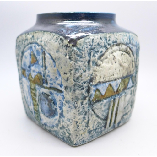 619 - A Troika cube vase, signed, 9.5cm
