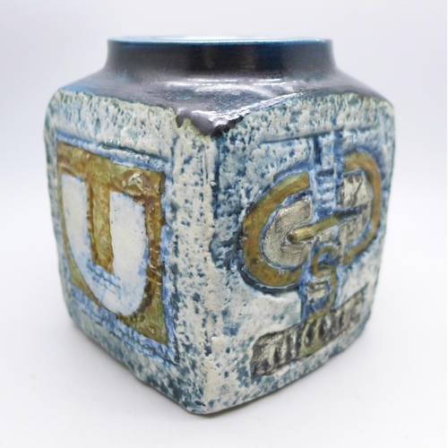 619 - A Troika cube vase, signed, 9.5cm