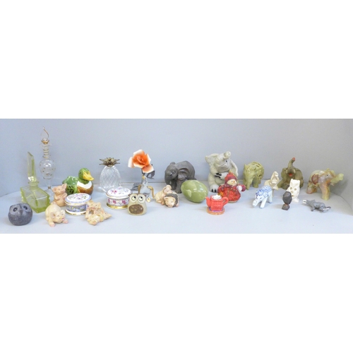 630 - A collection of models of animals and other small collectables including scent bottles