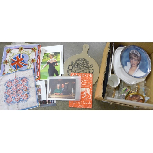 691 - A box of royalty ephemera and handkerchiefs