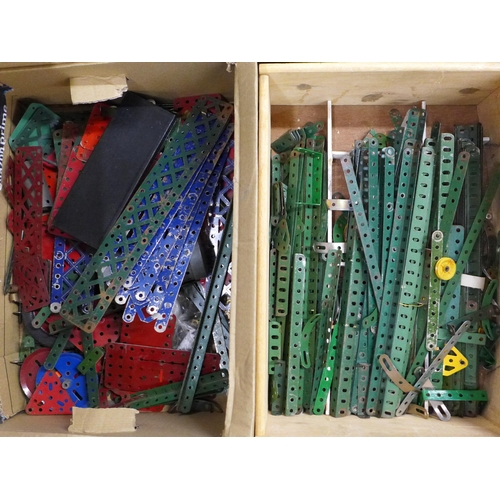 696 - A metal tool cabinet containing Meccano parts and three boxes of loose Meccano