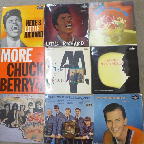 697 - A collection of books and records including many rock n roll, Here's Little Richard, Volume 2, Chuck... 