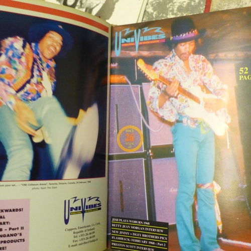 699 - Six binders of Jimi Hendrix UniVibes fanzine magazines, 1996 onwards and a gig information booklet