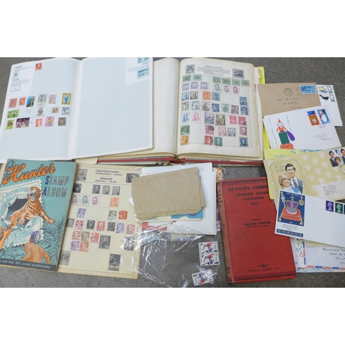 707 - Four albums of stamps, a Stanley Gibbons guide and other loose stamps and envelopes