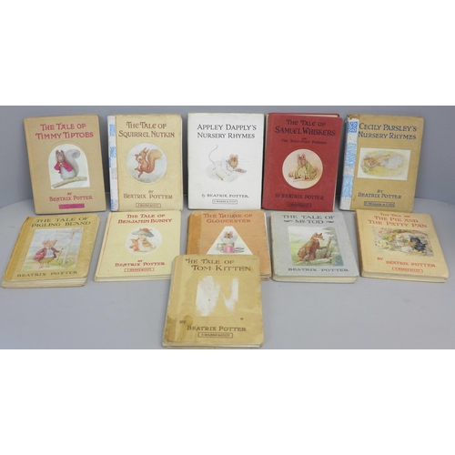 745 - Eleven Beatrix Potter vintage edition books with seven HMV Junior Record Club 7