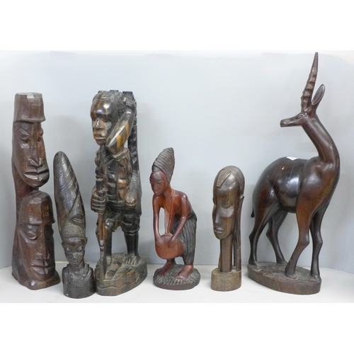 756 - Six African ebony carvings