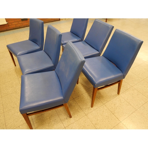 64 - A set of six G-Plan Danish Design teak and blue vinyl dining chairs, designed by Ib Kofod Larsen