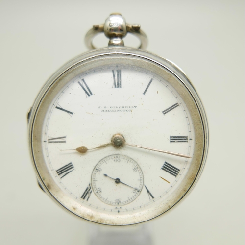 986 - A silver pocket watch, Chester, 1889, the dial marked J.G. Gilchrist