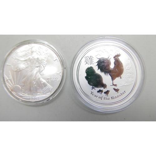 999 - A 1oz silver proof Year of The Rooster coin, and a 2004 silver proof one dollar coin