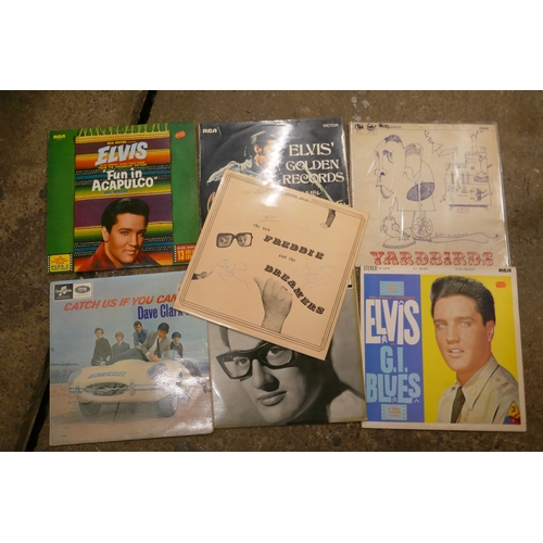 2102 - A box of 48 LP records all 1960s including Elvis, The Yardbirds (first pressing) Buddy Holly, Dave C... 