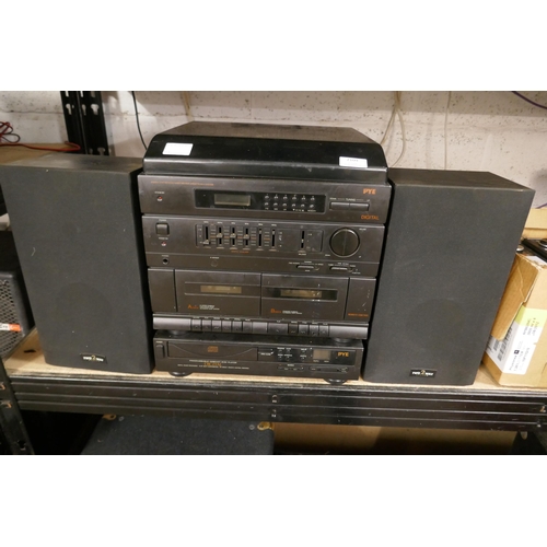 2109 - A Pye stereo synthesizer tuner double cassette midi system with a pair of two way stereo speakers