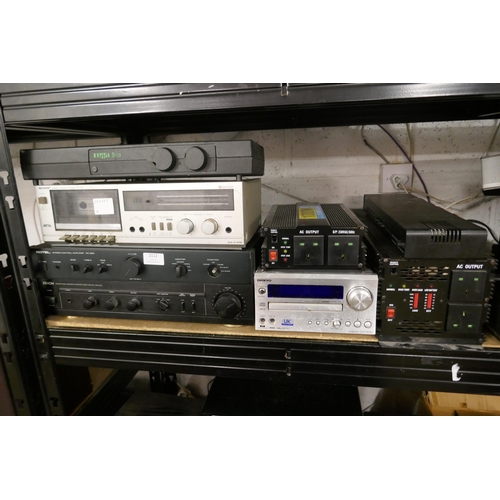 2112 - A quantity of stereo equipment including a Sharp TR-100 stereo cassette deck, a Rotel RC-850 stereo ... 