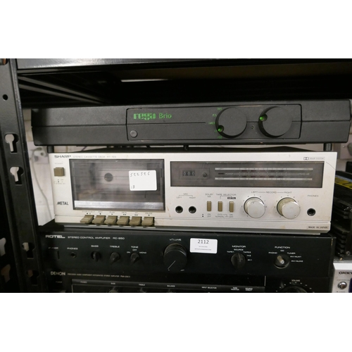 2112 - A quantity of stereo equipment including a Sharp TR-100 stereo cassette deck, a Rotel RC-850 stereo ... 